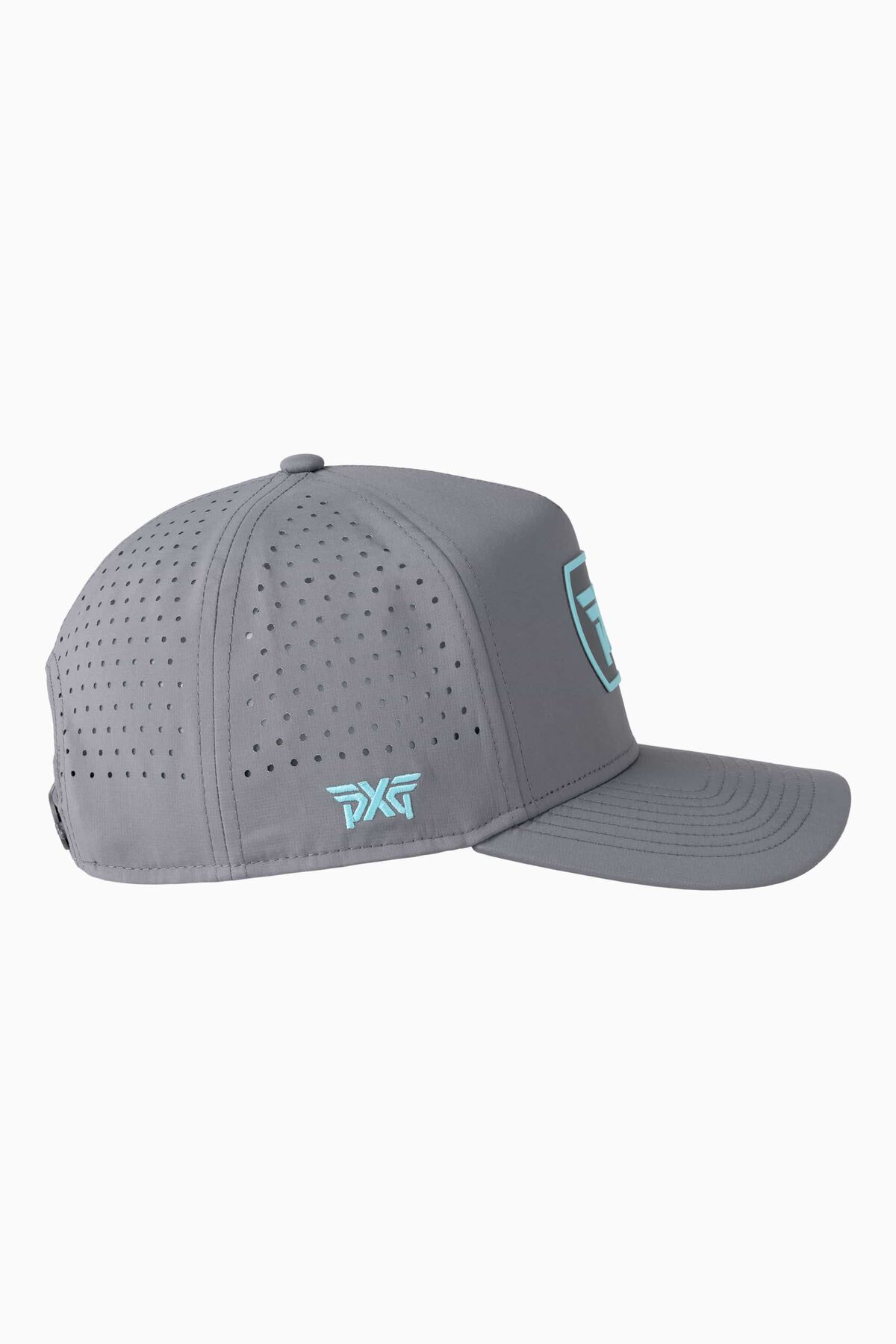 Men's Dog Tag 5-Panel Snapback Cap - Charcoal/Teal Logo - One Size Charcoal